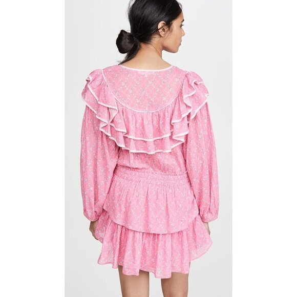LoveShackFancy Luca Floral Print Ruffle Mini Dress Fuchsia Berry Size L - Picture 13 of 13